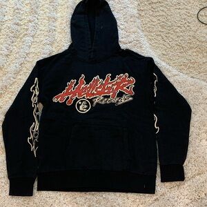 Hellstar Records Flaming Letters Logo Black Pullover Hoodie Men’s Size Large